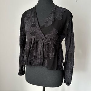 XXS Aritzia WILFRED FREE Augustine Cropped Peplum Semi Sheer Blouse